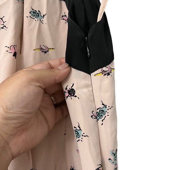 Anthropologie Raoul Womens Pink Black Bug Novelty Print Sleeveless Silk Dress 0 - Picture 3 of 6